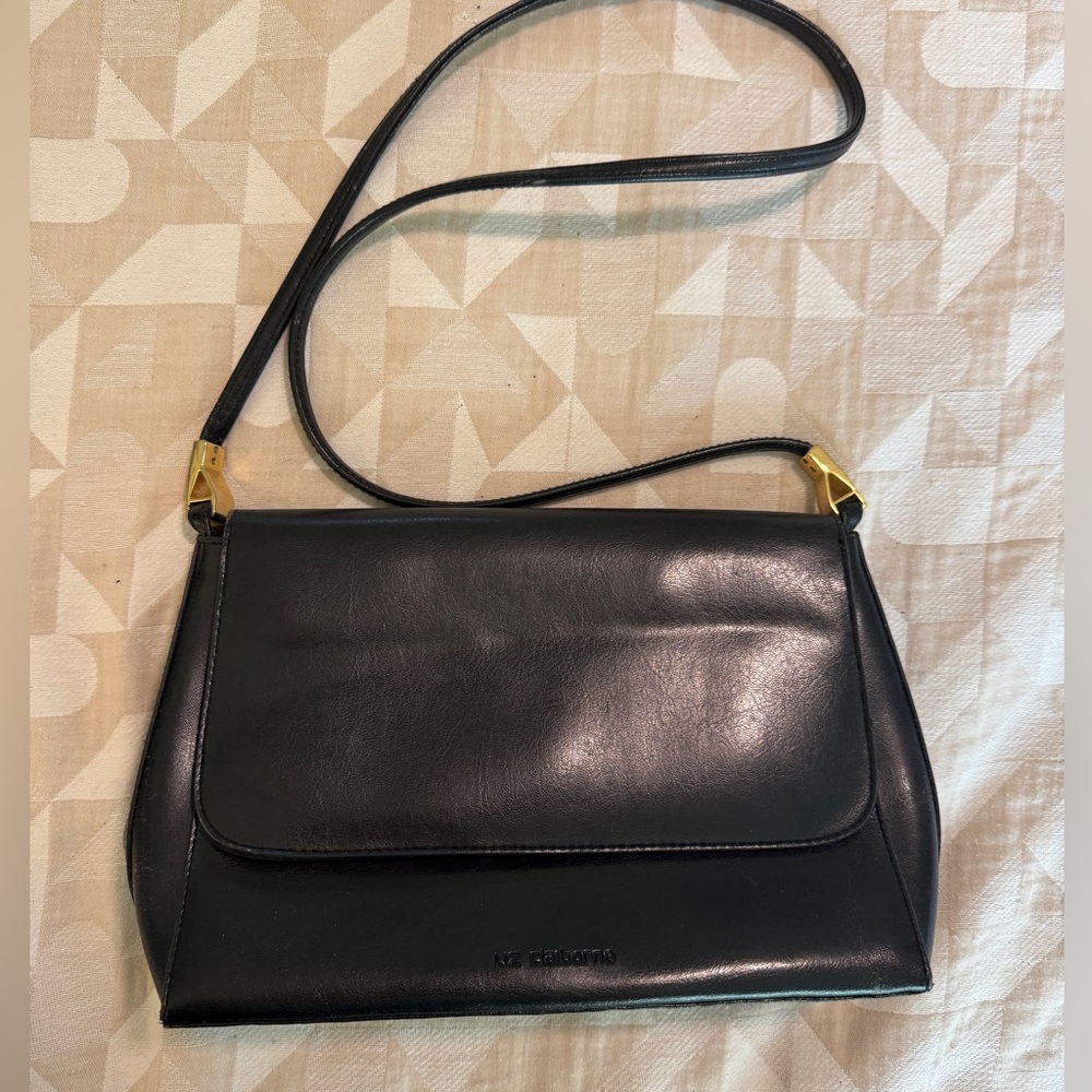 Liz Claiborne Black Leather Shoulder Bag with Gold Accents